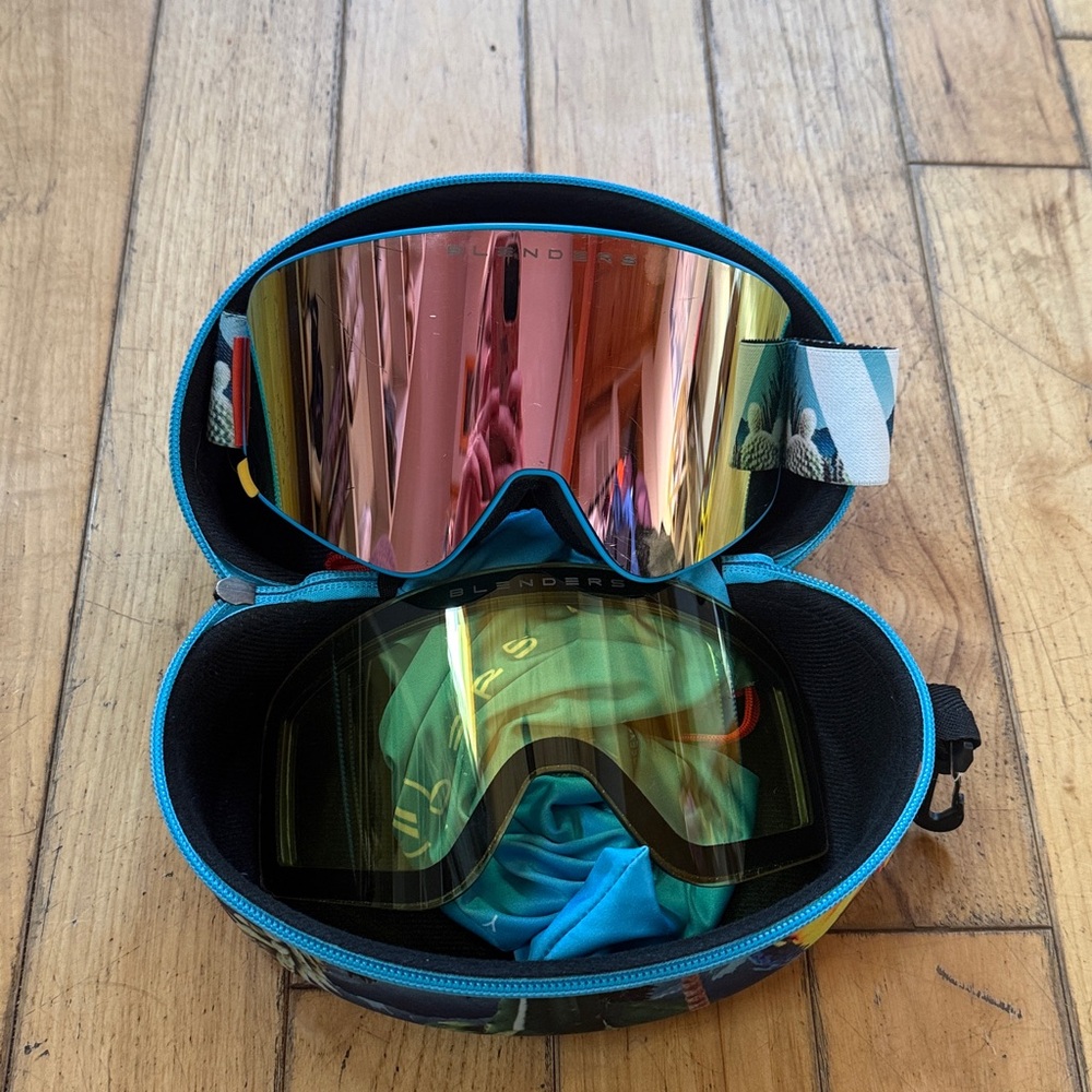 Blue Ski Goggles with Case